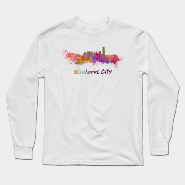 Oklahoma skyline in watercolor Long Sleeve T-Shirt by PaulrommerArt